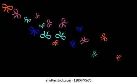 Festive Background with Colorful Bows. Trendy Pattern for Postcard, Print, Banner or Poster. Little Pretty Bows For Party Decoration, Wedding, Birthday or Anniversary Invitation. Vector Frame.
