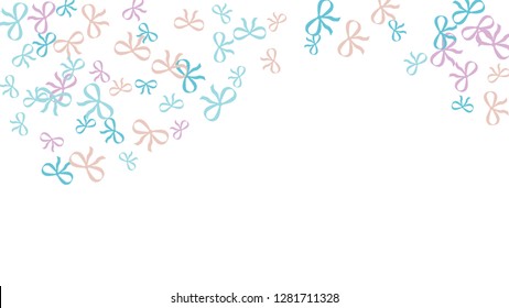 Festive Background with Colorful Bows. Trendy Pattern for Postcard, Print, Banner or Poster. Little Pretty Bows For Party Decoration, Wedding, Birthday or Anniversary Invitation. Vector Frame.
