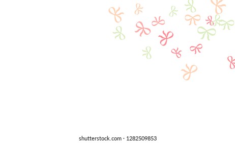 Festive Background with Colorful Bows. Trendy Pattern for Postcard, Print, Banner or Poster. Little Pretty Bows For Party Decoration, Wedding, Birthday or Anniversary Invitation. Vector Frame.
