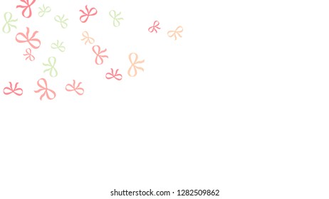 Festive Background with Colorful Bows. Trendy Pattern for Postcard, Print, Banner or Poster. Little Pretty Bows For Party Decoration, Wedding, Birthday or Anniversary Invitation. Vector Frame.
