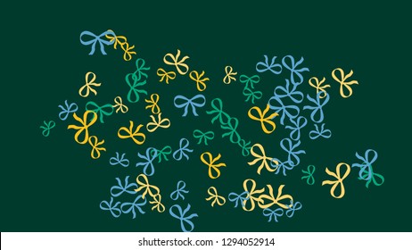 Festive Background with Colorful Bows. Trendy Pattern for Postcard, Print, Banner or Poster. Little Pretty Bows For Party Decoration, Wedding, Birthday or Anniversary Invitation. Vector
