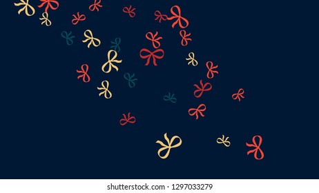 Festive Background with Colorful Bows. Trendy Pattern for Postcard, Print, Banner or Poster. Little Pretty Bows For Party Decoration, Wedding, Birthday or Anniversary Invitation. Vector
