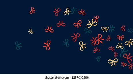 Festive Background with Colorful Bows. Trendy Pattern for Postcard, Print, Banner or Poster. Little Pretty Bows For Party Decoration, Wedding, Birthday or Anniversary Invitation. Vector
