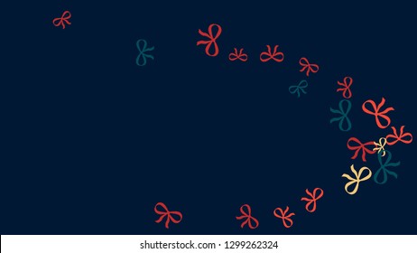 Festive Background with Colorful Bows. Trendy Pattern for Postcard, Print, Banner or Poster. Little Pretty Bows For Party Decoration, Wedding, Birthday or Anniversary Invitation. Vector
