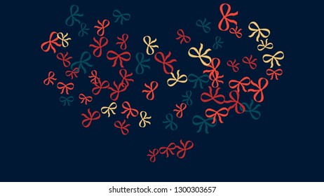 Festive Background with Colorful Bows. Trendy Pattern for Postcard, Print, Banner or Poster. Little Pretty Bows For Party Decoration, Wedding, Birthday or Anniversary Invitation. Vector
