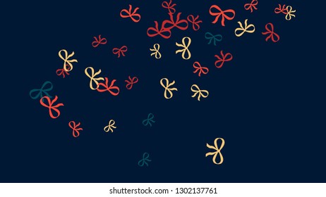 Festive Background with Colorful Bows. Trendy Pattern for Postcard, Print, Banner or Poster. Little Pretty Bows For Party Decoration, Wedding, Birthday or Anniversary Invitation. Vector
