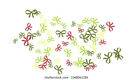 Festive Background with Colorful Bows. Trendy Pattern for Postcard, Print, Banner or Poster. Little Pretty Bows For Party Decoration, Wedding, Birthday or Anniversary Invitation. Vector

