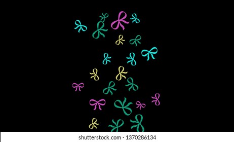 Festive Background with Colorful Bows. Trendy Pattern for Postcard, Print, Banner or Poster. Little Pretty Bows For Party Decoration, Wedding, Birthday or Anniversary Invitation. Vector
