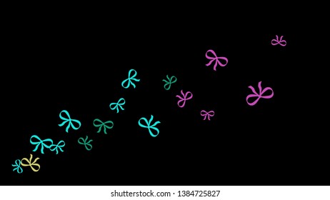 Festive Background with Colorful Bows. Trendy Pattern for Postcard, Print, Banner or Poster. Little Pretty Bows For Party Decoration, Wedding, Birthday or Anniversary Invitation. Vector Frame.
