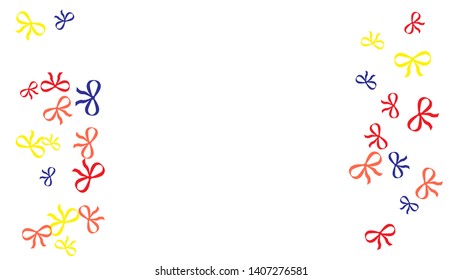 Festive Background with Colorful Bows. Trendy Pattern for Postcard, Print, Banner or Poster. Little Pretty Bows For Party Decoration, Wedding, Birthday or Anniversary Invitation. Vector
