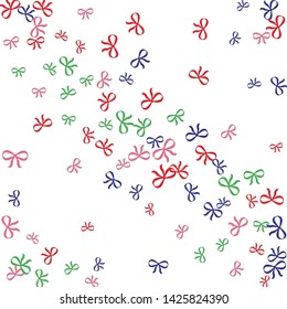 Festive Background with Colorful Bows. Trendy Pattern for Postcard, Print, Banner or Poster. Little Pretty Bows For Party Decoration, Wedding, Birthday or Anniversary Invitation. Vector
