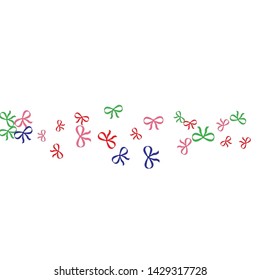 Festive Background with Colorful Bows. Trendy Pattern for Postcard, Print, Banner or Poster. Little Pretty Bows For Party Decoration, Wedding, Birthday or Anniversary Invitation. Vector
