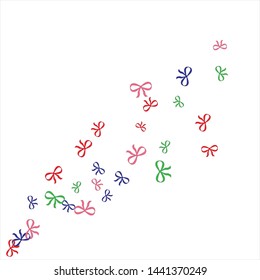 Festive Background with Colorful Bows. Trendy Pattern for Postcard, Print, Banner or Poster. Little Pretty Bows For Party Decoration, Wedding, Birthday or Anniversary Invitation. Vector Frame.
