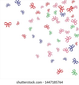 Festive Background with Colorful Bows. Trendy Pattern for Postcard, Print, Banner or Poster. Little Pretty Bows For Party Decoration, Wedding, Birthday or Anniversary Invitation. Vector Frame.
