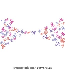 Festive Background with Colorful Bows. Trendy Pattern for Postcard, Print, Banner or Poster. Little Pretty Bows For Party Decoration, Wedding, Birthday or Anniversary Invitation. Vector Frame.
