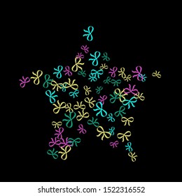 Festive Background with Colorful Bows. Trendy Pattern for Postcard, Print, Banner or Poster. Little Pretty Bows For Party Decoration, Wedding, Birthday or Anniversary Invitation. Vector

