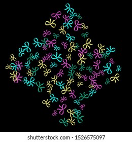 Festive Background with Colorful Bows. Trendy Pattern for Postcard, Print, Banner or Poster. Little Pretty Bows For Party Decoration, Wedding, Birthday or Anniversary Invitation. Vector
