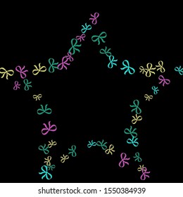 Festive Background with Colorful Bows. Trendy Pattern for Postcard, Print, Banner or Poster. Little Pretty Bows For Party Decoration, Wedding, Birthday or Anniversary Invitation. Vector 
