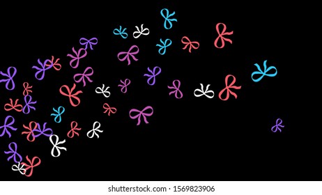 Festive Background with Colorful Bows. Trendy Pattern for Postcard, Print, Banner or Poster. Little Pretty Bows For Party Decoration, Wedding, Birthday or Anniversary Invitation. Vector
