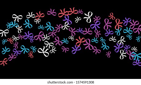 Festive Background with Colorful Bows. Trendy Pattern for Postcard, Print, Banner or Poster. Little Pretty Bows For Party Decoration, Wedding, Birthday or Anniversary Invitation. Vector
