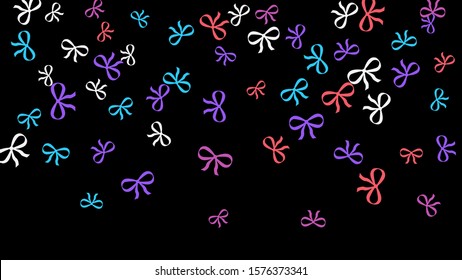 Festive Background with Colorful Bows. Trendy Pattern for Postcard, Print, Banner or Poster. Little Pretty Bows For Party Decoration, Wedding, Birthday or Anniversary Invitation. Vector
