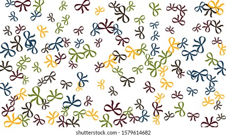 Festive Background with Colorful Bows. Trendy Pattern for Postcard, Print, Banner or Poster. Little Pretty Bows For Party Decoration, Wedding, Birthday or Anniversary Invitation. Vector
