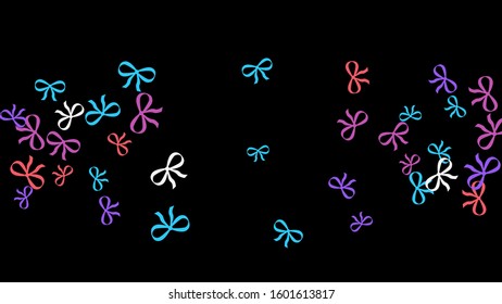 Festive Background with Colorful Bows. Trendy Pattern for Postcard, Print, Banner or Poster. Little Pretty Bows For Party Decoration, Wedding, Birthday or Anniversary Invitation. Vector 

