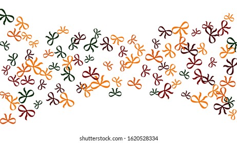 Festive Background with Colorful Bows. Trendy Pattern for Postcard, Print, Banner or Poster. Little Pretty Bows For Party Decoration, Wedding, Birthday or Anniversary Invitation. Vector
