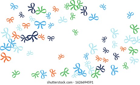 Festive Background with Colorful Bows. Trendy Pattern for Postcard, Print, Banner or Poster. Little Pretty Bows For Party Decoration, Wedding, Birthday or Anniversary Invitation. Vector
