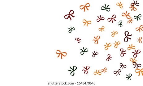 Festive Background with Colorful Bows. Trendy Pattern for Postcard, Print, Banner or Poster. Little Pretty Bows For Party Decoration, Wedding, Birthday or Anniversary Invitation. Vector
