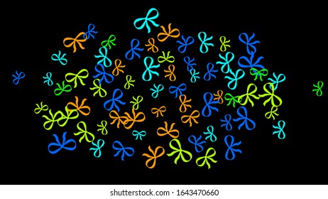 Festive Background with Colorful Bows. Trendy Pattern for Postcard, Print, Banner or Poster. Little Pretty Bows For Party Decoration, Wedding, Birthday or Anniversary Invitation. Vector

