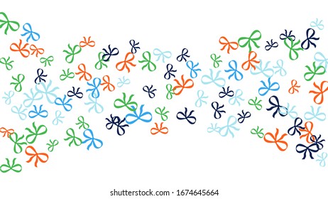 Festive Background with Colorful Bows. Trendy Pattern for Postcard, Print, Banner or Poster. Little Pretty Bows For Party Decoration, Wedding, Birthday or Anniversary Invitation. Vector 
