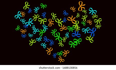 Festive Background with Colorful Bows. Trendy Pattern for Postcard, Print, Banner or Poster. Little Pretty Bows For Party Decoration, Wedding, Birthday or Anniversary Invitation. Vector 
