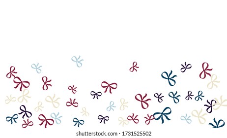Festive Background with Colorful Bows. Trendy Pattern for Postcard, Print, Banner or Poster. Little Pretty Bows For Party Decoration, Wedding, Birthday or Anniversary Invitation. Vector
