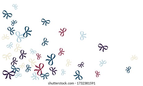 Festive Background with Colorful Bows. Trendy Pattern for Postcard, Print, Banner or Poster. Little Pretty Bows For Party Decoration, Wedding, Birthday or Anniversary Invitation. Vector
