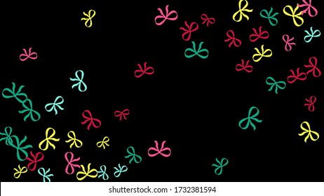 Festive Background with Colorful Bows. Trendy Pattern for Postcard, Print, Banner or Poster. Little Pretty Bows For Party Decoration, Wedding, Birthday or Anniversary Invitation. Vector
