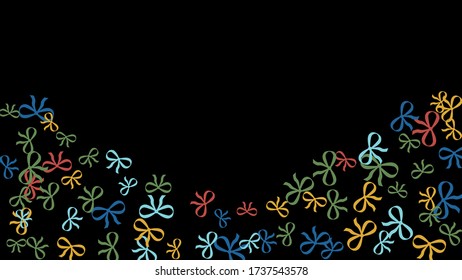 Festive Background with Colorful Bows. Trendy Pattern for Postcard, Print, Banner or Poster. Little Pretty Bows For Party Decoration, Wedding, Birthday or Anniversary Invitation. Vector
