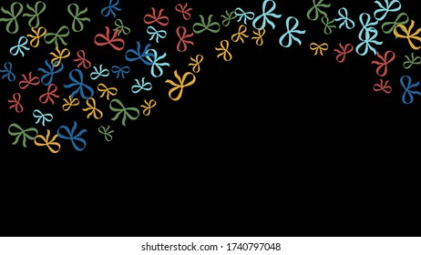 Festive Background with Colorful Bows. Trendy Pattern for Postcard, Print, Banner or Poster. Little Pretty Bows For Party Decoration, Wedding, Birthday or Anniversary Invitation. Vector
