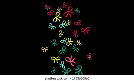 Festive Background with Colorful Bows. Trendy Pattern for Postcard, Print, Banner or Poster. Little Pretty Bows For Party Decoration, Wedding, Birthday or Anniversary Invitation. Vector

