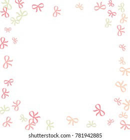 Festive Background with Colorful Bows. Trendy Pattern for Postcard, Print, Banner or Poster. Small Pretty Bows For Party Decoration, Wedding, Birthday or Anniversary Invitation. Vector Frame.