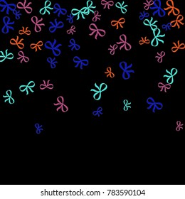 Festive Background with Colorful Bows. Trendy Pattern for Postcard, Print, Banner or Poster. Small Pretty Bows For Party Decoration, Wedding, Birthday or Anniversary Invitation. Vector