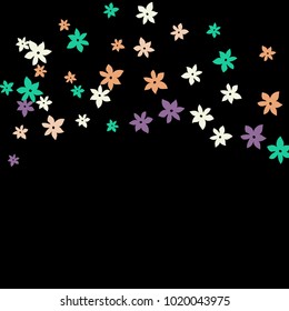 Festive Background with Colorful  flowers. Feminine Pattern for Postcard, Print, Banner or Poster. Small Pretty  flowers For Party Decoration, Wedding, Birthday or Anniversary Invitation. 
