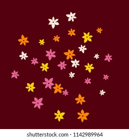 Festive Background with Colorful  flowers. Feminine Pattern for Postcard, Print, Banner or Poster. Small Pretty  flowers For Party Decoration, Wedding, Birthday or Anniversary Invitation. 
