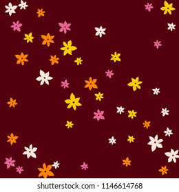 Festive Background with Colorful  flowers. Feminine Pattern for Postcard, Print, Banner or Poster. Small Pretty  flowers For Party Decoration, Wedding, Birthday or Anniversary Invitation. 
