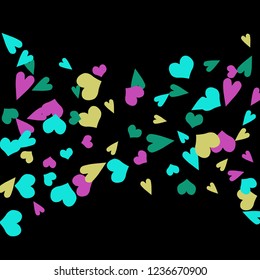 Festive Background with Colorful hearts. Cute Pattern for Postcard, Print, Banner or Poster. Pretty hearts For Party Decoration, Wedding, Birthday or Anniversary Invitation. Vector