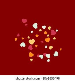 Festive Background with Colorful hearts. Delicate Pattern for Postcard, Print, Banner or Poster. Pretty hearts For Party Decoration, Wedding, Birthday or Anniversary Invitation. Vector