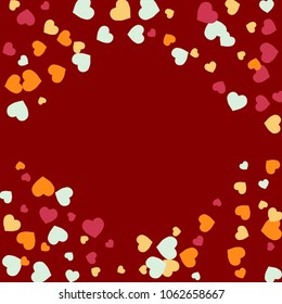 Festive Background with Colorful hearts. Delicate Pattern for Postcard, Print, Banner or Poster. Pretty hearts For Party Decoration, Wedding, Birthday or Anniversary Invitation. Vector