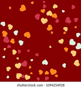 Festive Background with Colorful hearts. Delicate Pattern for Postcard, Print, Banner or Poster. Pretty hearts For Party Decoration, Wedding, Birthday or Anniversary Invitation. Vector