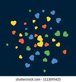 Festive Background with Colorful hearts. Delicate Pattern for Postcard, Print, Banner or Poster. Pretty hearts For Party Decoration, Wedding, Birthday or Anniversary Invitation. Vector
