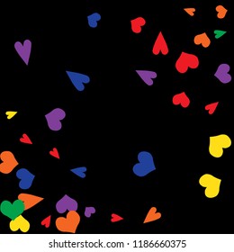 Festive Background with Colorful hearts. Delicate Pattern for Postcard, Print, Banner or Poster. Pretty hearts For Party Decoration, Wedding, Birthday or Anniversary Invitation. Vector
